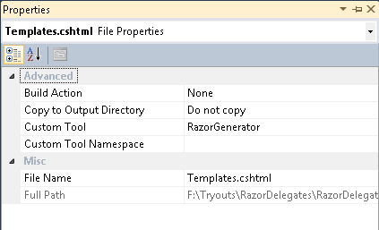 Setting Custom Tool for Razor file